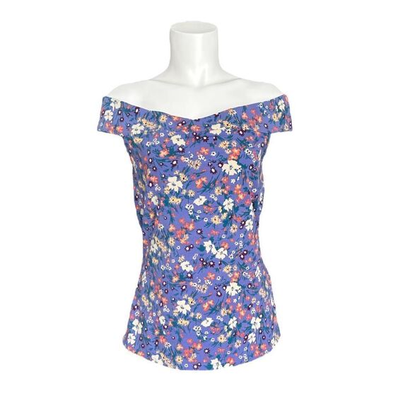 ModCloth Women’s Off-Shoulder Floral Print Top Purple Size Large‎ - Picture 1 of 10